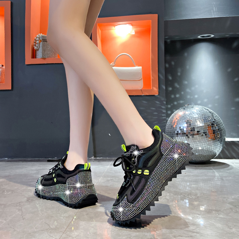 Luxury Water Diamond Outdoor Running Shoes Spring Thick soled Anti slip Sports Shoes Fashion Casual Women's Shoes Designer Casual Platform Sports