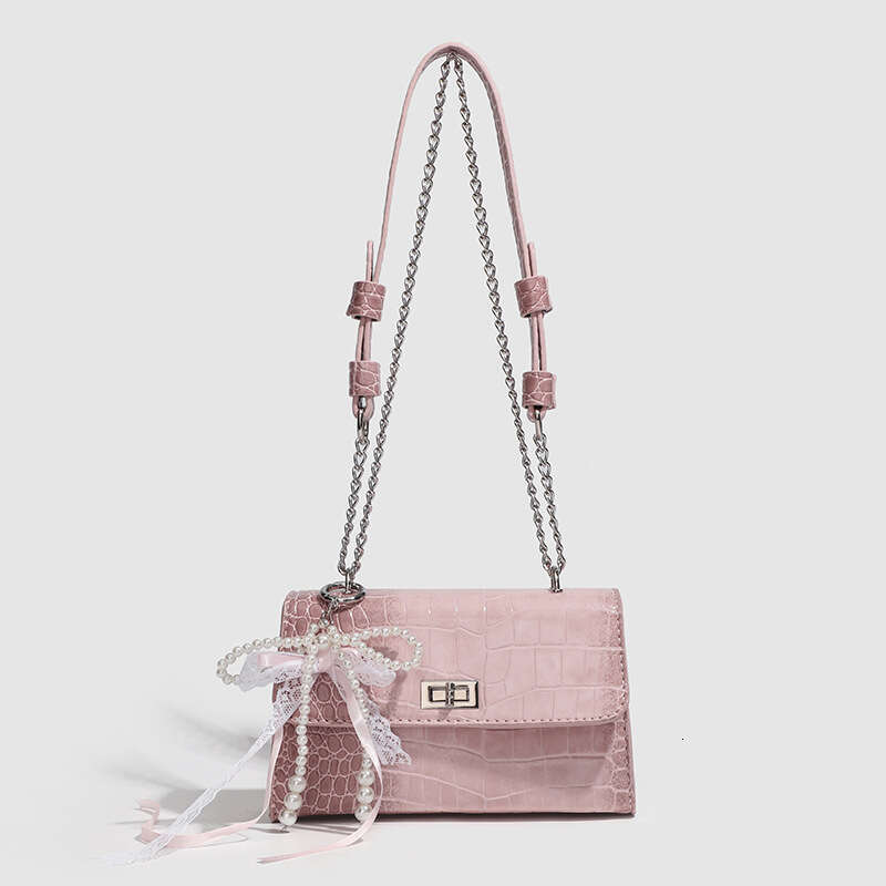 2025 New Korean Style Fashion Women's Internet Celebrity Versatile Crocodile Pattern Chain Small Square Ins Single Shoulder Crossbody Bag Trend