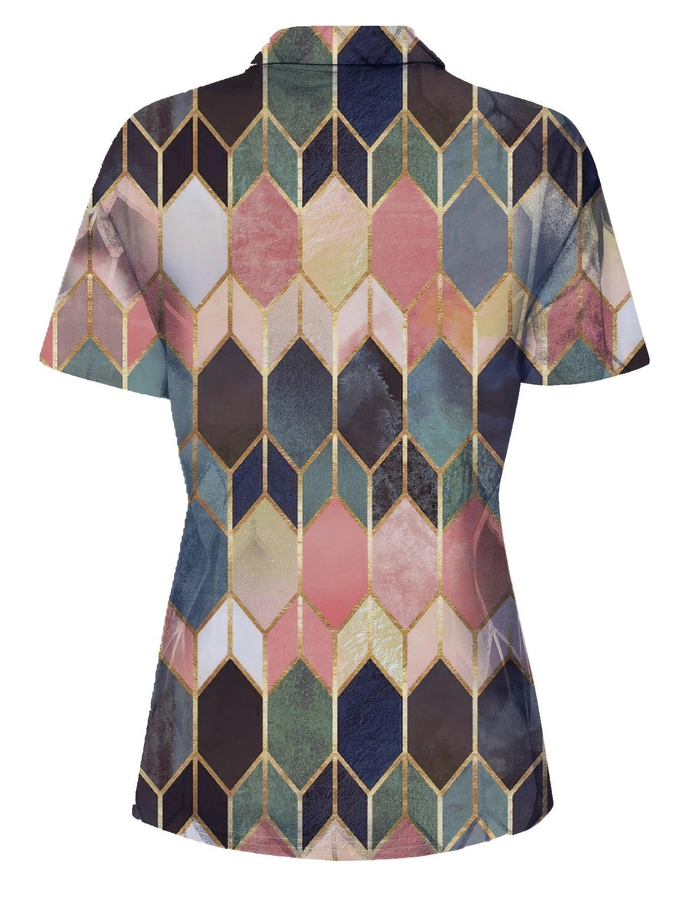 Versatile All-Season Womens Polo Shirt- Easy-CareStretch Comfort with Stylish Zip and Geometric n for Everyday Casual Wea 250609