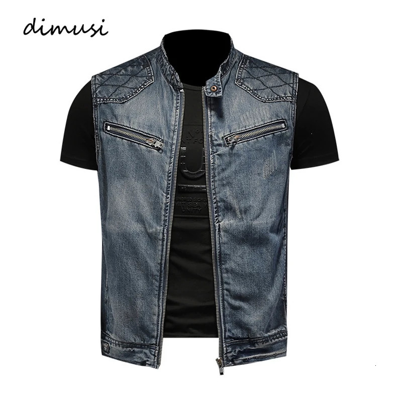 DIMUSI Mens Denim Vests Vintage Fashion Retro Sleeveless Jackets Men Streetwear Ripped Hole Punk Jean Waistcoats Clothing 250614