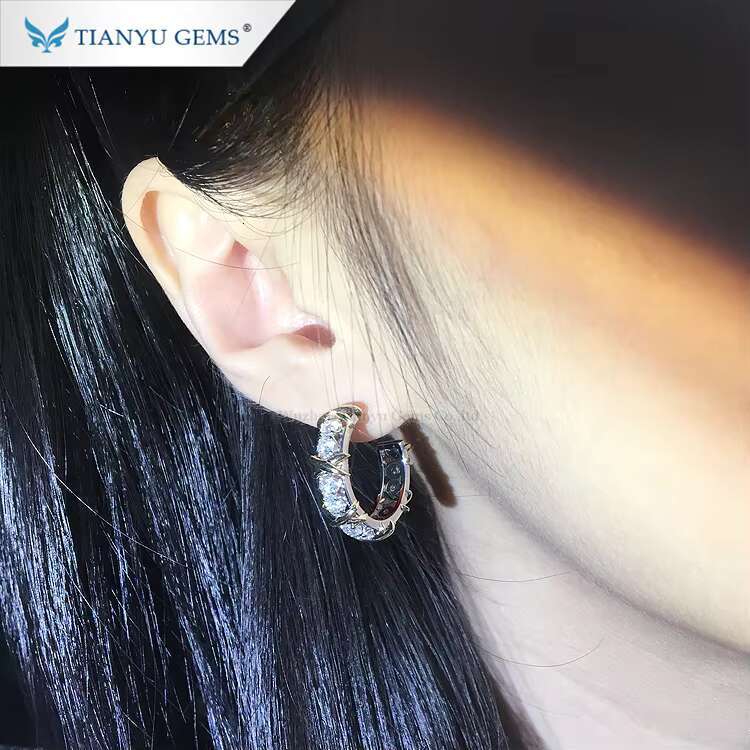 Tianyu Gems Customized Gold Hoop Earrings Set Womens 14K 18K 3mm Round Moissanite Solid Gold Luxury Chunky Hoop Earrings