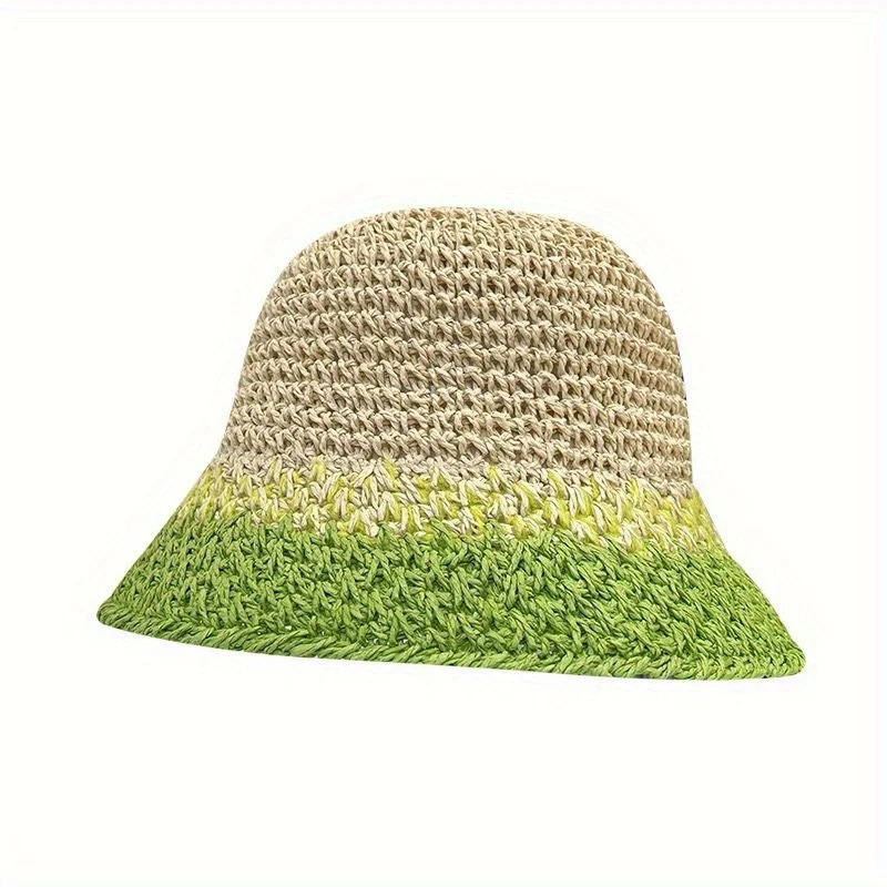1pc Women Straw Sun Hat Foldable Beach Hat Wide Brim Floppy Bucket Hat 250610