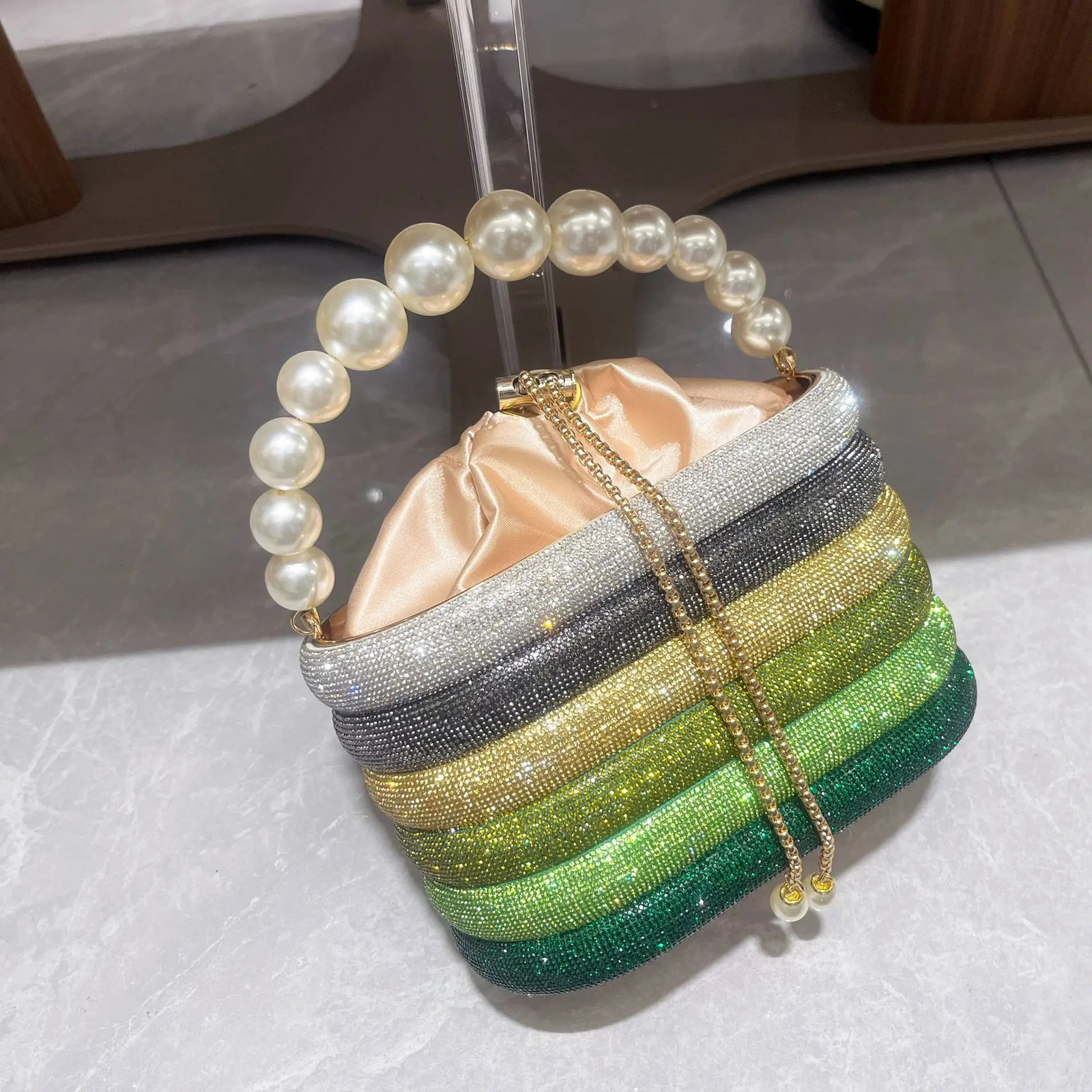Handbag Shoulder Glitter Pearl Wedding Party Clutch Purse Diamonds Shiny Beading Evening Bag Crossbody Rhinestone Luxury Woman 250614
