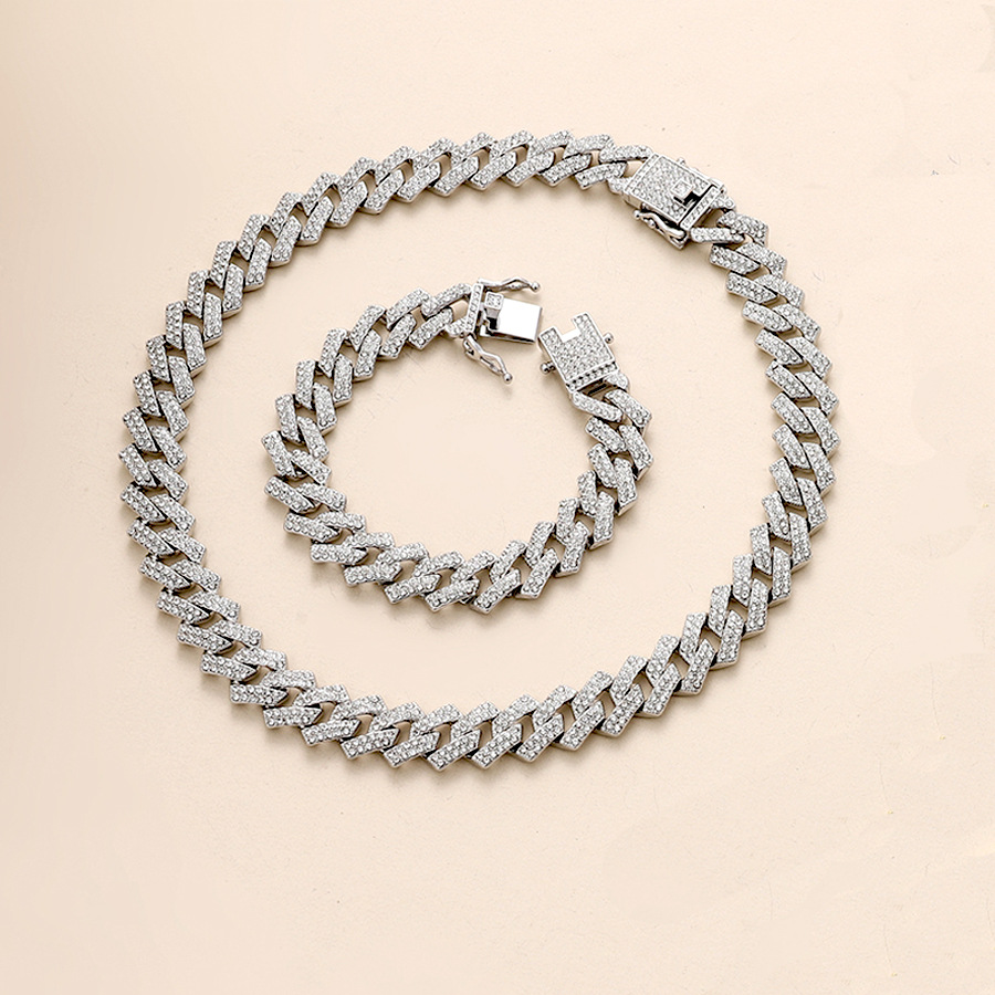 2025 Sparkling Hip Hop Luxury Jewelry 18K White Gold Fill Double Rows Crystal Cuba Chains Rhombus Male Birght Necklace For Lover Gift