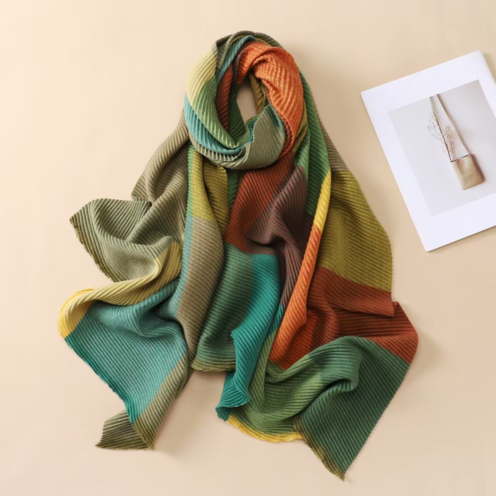T970 new polyester-cotton multi-color line plaid scarf for women to keep warm, long and thick