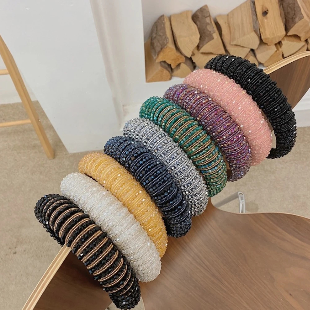 43Color Luxurious Shiny Rhinestone Headbands For Women Elegant Baroque Gem Hair Hoop Fashion HairBands Hair Accessoires 250610