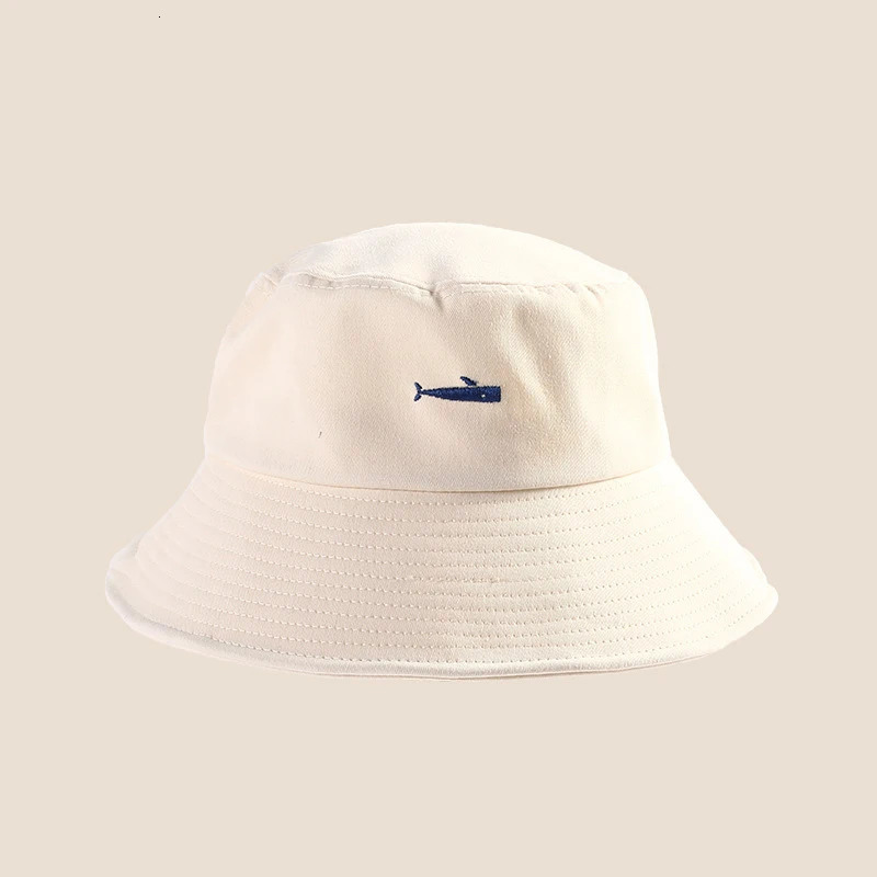 Women Bucket Hat Solid Cotton Whale Embroidery Summer Sun Hat Outdoor Men Beach Caps Unisex Fishermen Hat Hip Hop Female Cap 250610