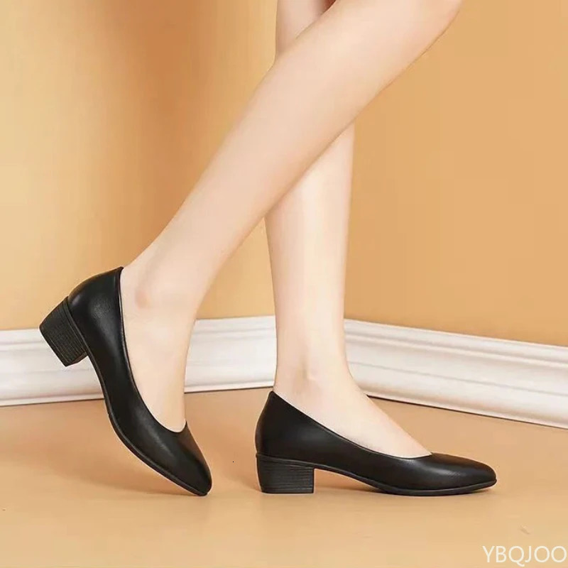 Low heel flight attendant work Shoes Black leather shoes Ladies Comfort soft soled high heels Fashion casual Womens pumps Mujer 250614