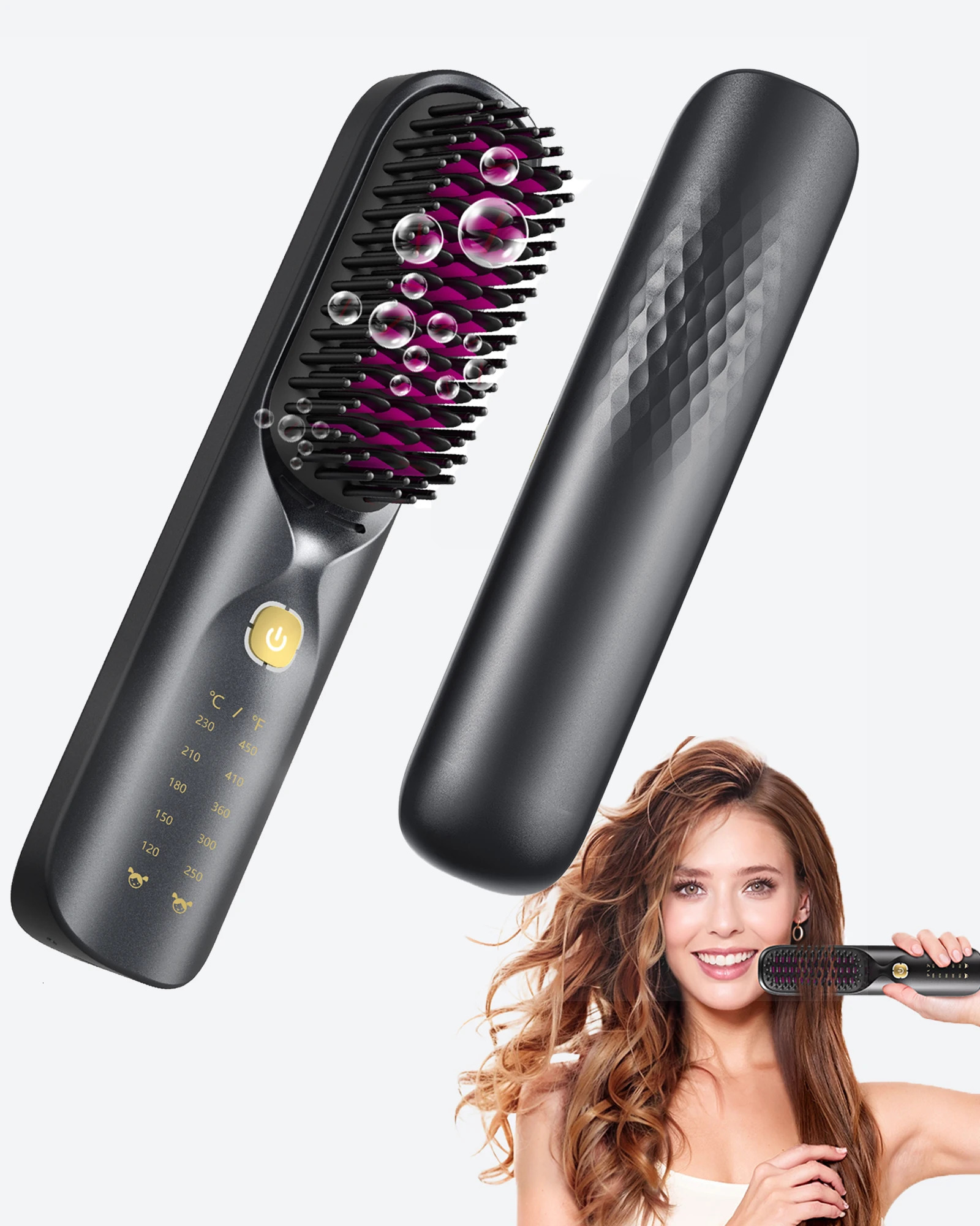 Cordless 2in1 Straight Hair Comb Curler 10000mAh Battery Negative Ion USB Charging 30s Heat Up TravelFriendly Styling Brush 250606