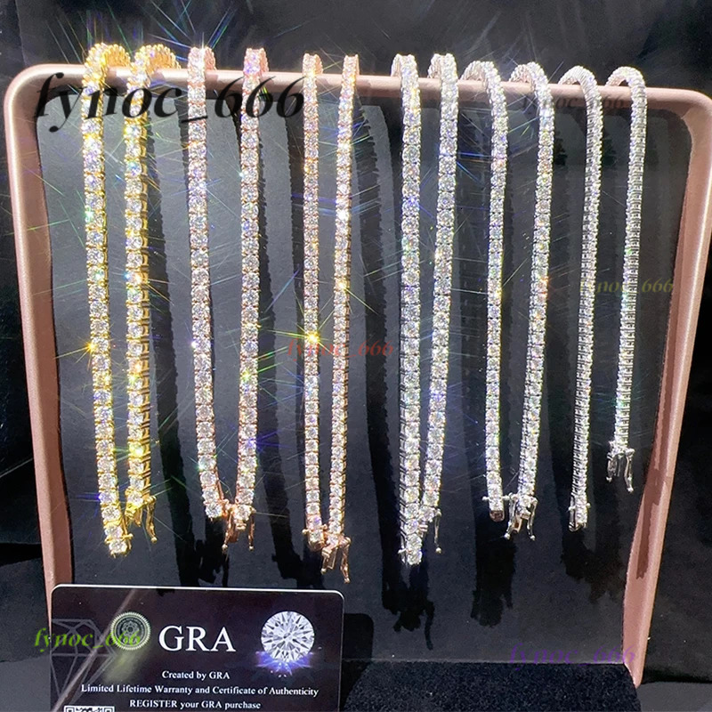 New Unisex Hip Hop Moissanite Tennis Chain for Women Original 925 Sterling Silver Gold Man Moissanite Bracelet Chain Hiphop