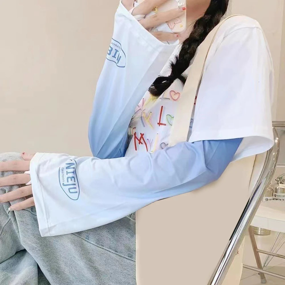 1 Pair Summer Ice Silk Sleeves For Women Outdoor Sports Uv Protection Cycling Driving Long Sleeve Gradient Color Arm Covers 250610