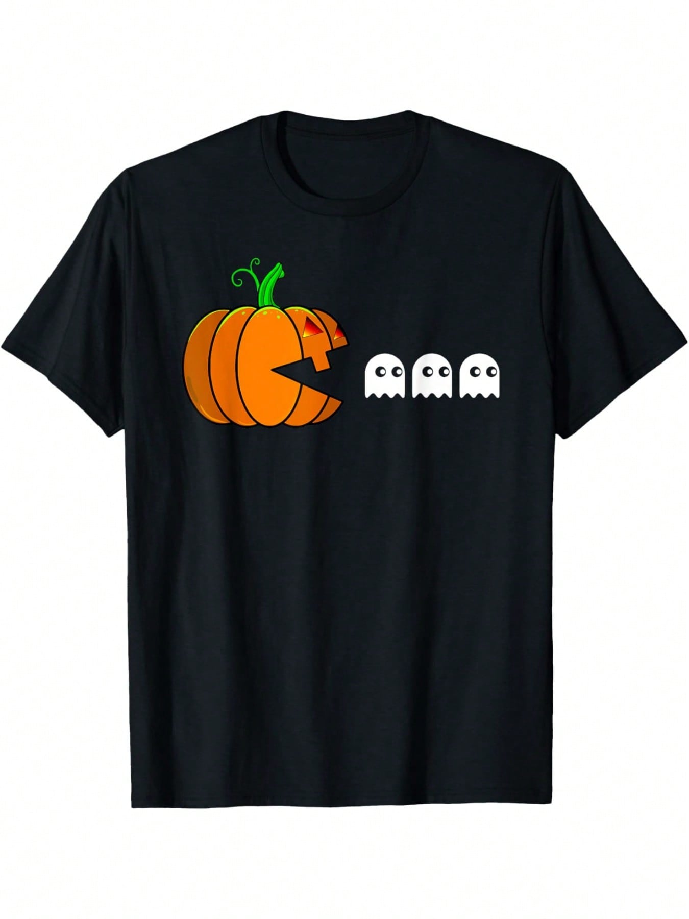 100% Pure Cotton T-Shirt,Funny Halloween Pumpkin Ghost Eating, Gamer T-Shirt 180-Gram T-Shirt