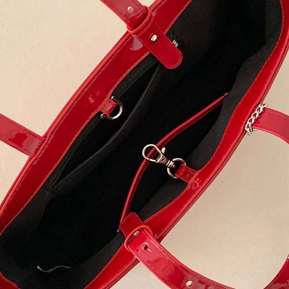 Simple Horizontal Square Design Luxurious Patent Leather Women Handbag Vintage Red Fashion Shoulder Bag Large Capacity Tote Bags