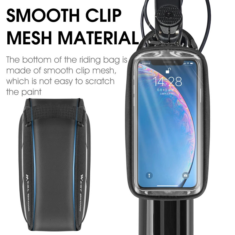 WEST BIKING Bicycle Top Tube Bag TPU Touch Screen For 7.0 Inch Phone Cycling Bag Waterproof Reflective MTB Road Bike Frame Bag 250610