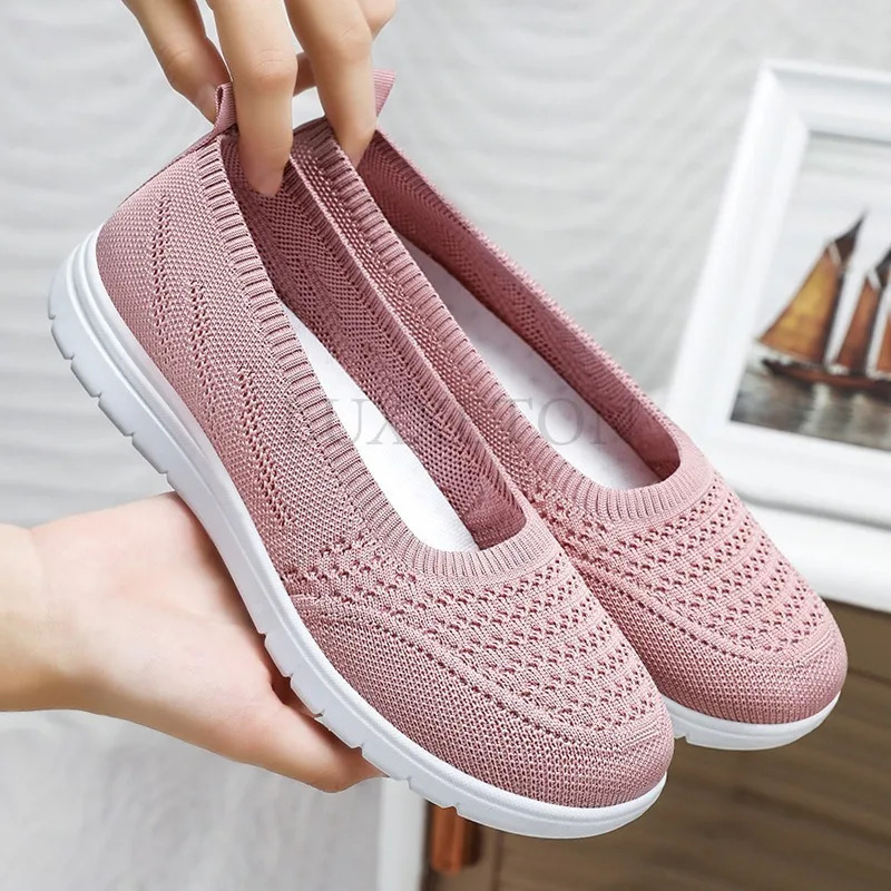 Womens Slip On Solid Color Shoes Summer Fashion Mesh Breathable Casual Shoes Walking Non Slip Platform Sandals Flats Loafers 250613