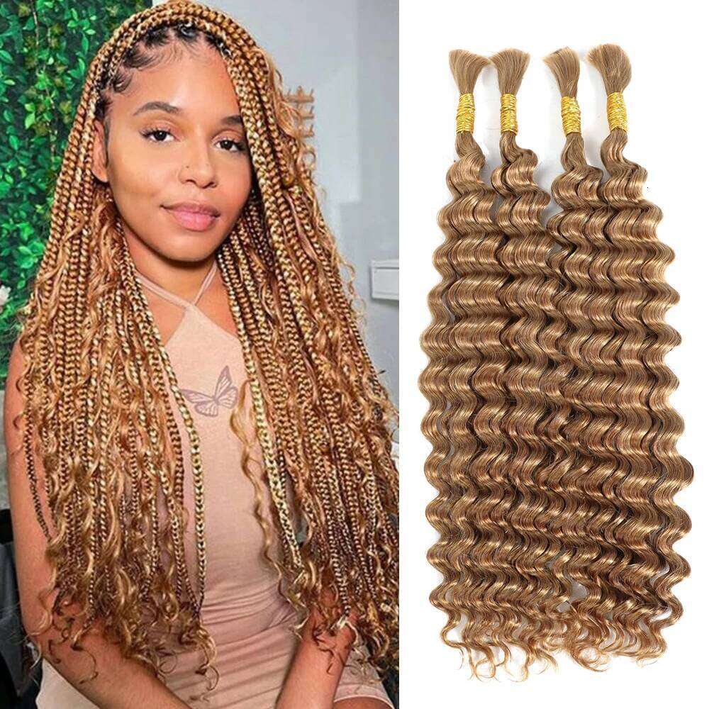 Linhua P27/613 Blonde Deep Wave Braiding Human Hair For Micro Crochet Boho Bohemian Braids Curly Highlight Double Drawn Bulk
