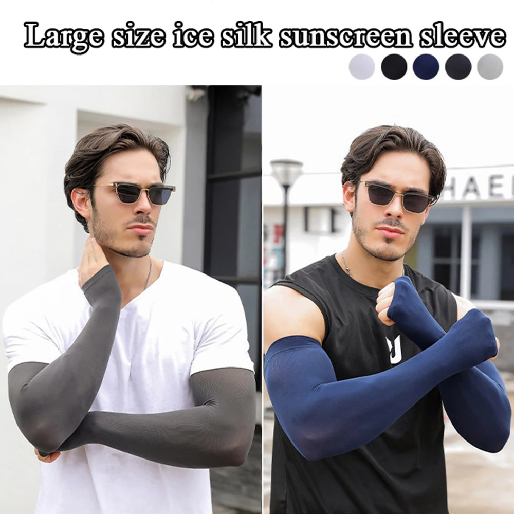 Plus Size UV Solar Arm Sleeves Men Cycling Cool Muff Summer Ice Silk Elastic Arm Cover Driving Anti-Sunburn Cool Hand Sleeves 250610