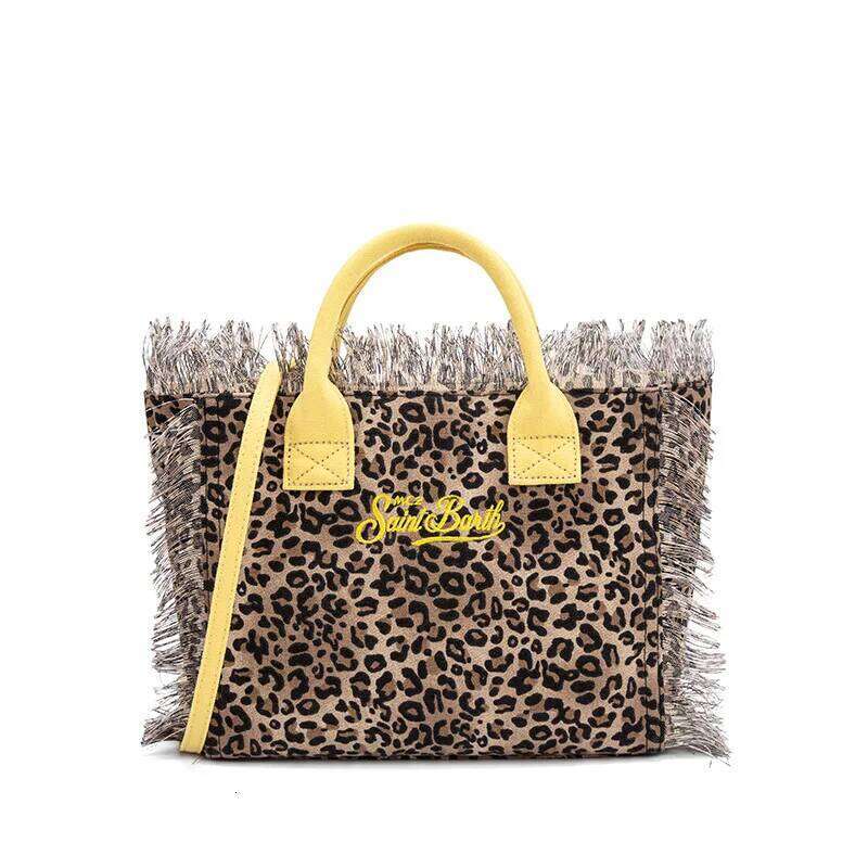 Saint Barth Handbag New Beach Casual Fringe Canvas Leopard Print Yellow Small Tote Bag For Women