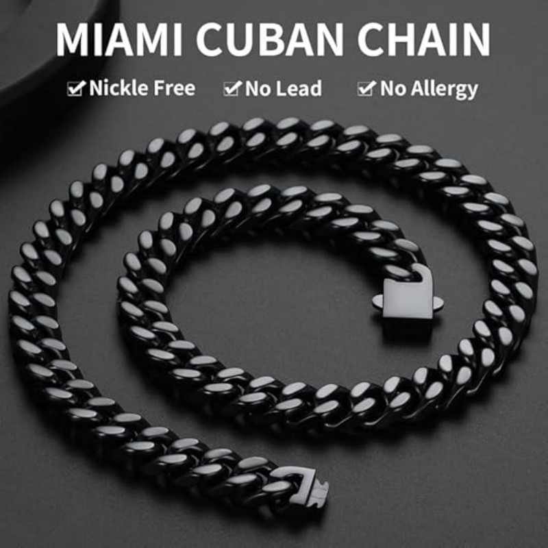 Stainless Steel Men's Cubic Link Chain - Black/Gold Finish