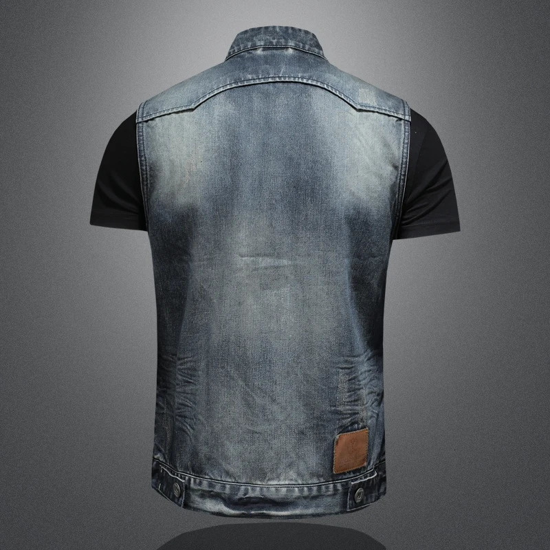 Mens Casual Style Denim Vest Fashion Handsome Trend Solid Color Disc Buckle High Quality Boutique Everything 250614