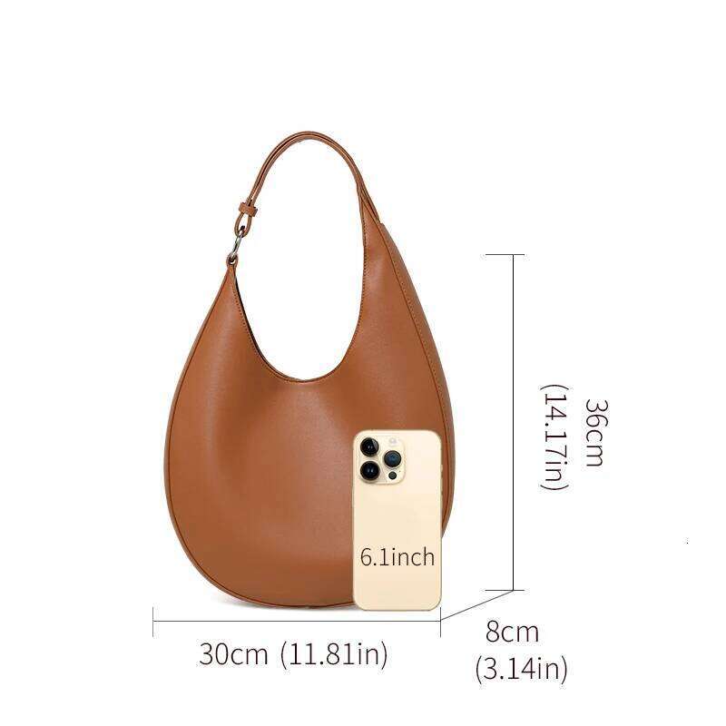 AIDRANI Genuine Leather Cowhide Design Sense Irregular Crescent Moon Women's Single Shoulder Armpit Cross-Body Semi-Circle Bag