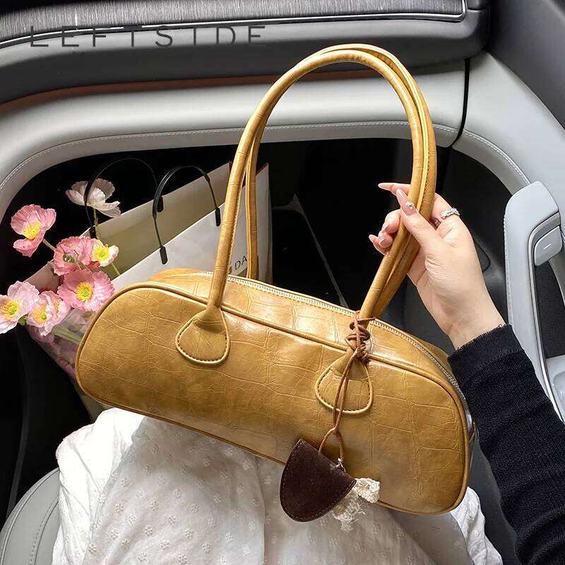 LEFTSIDE 2025 Summer Stone Pattern PU Leather New Shoulder Women Korean Fashion Handbags And Purses Lady Underarm Bag
