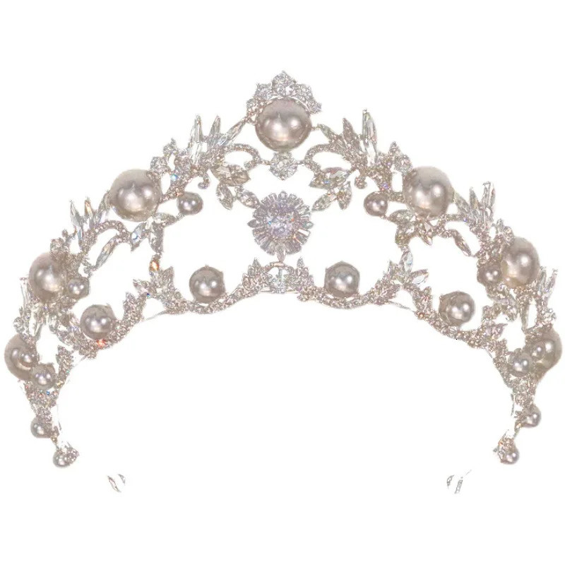 KMVEXO Rhinestone Pearl Bridal Tiaras Crown Baroque Crystal Pageant Prom Diadem Bride Headbands Wedding Hair Accessories 250610