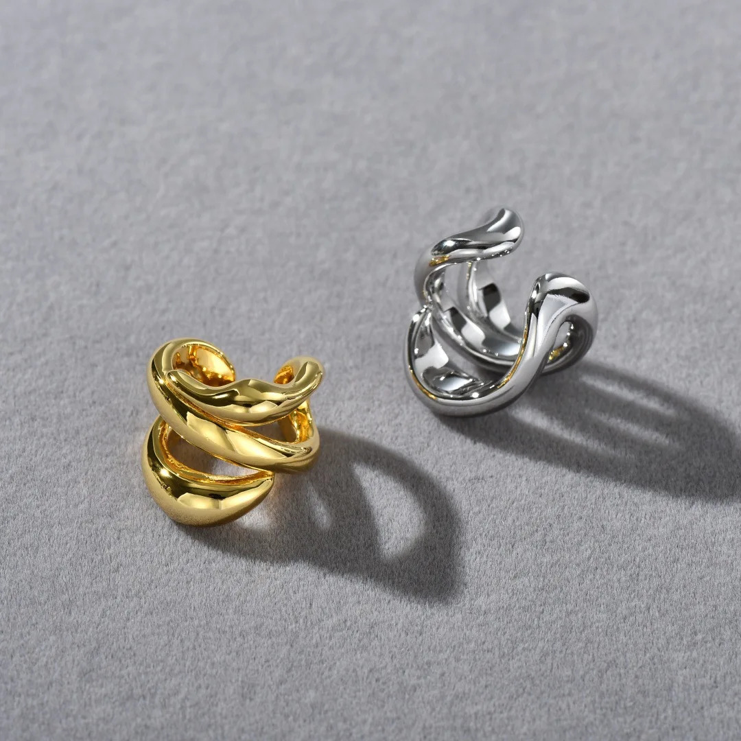 Fashion Minimalist Lines Multi Layered Gold Silver Ear Cuffs Earrings Women Everyday Jewelry 250610