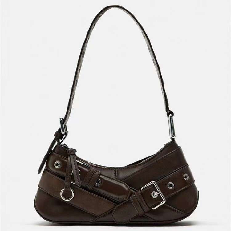 Free shipping designer bag Luxury ZA Women s New Niche Black Spicy Girl Motorcycle Single Shoulder Underarm Baguette Bag Handbags Fashionable and vers