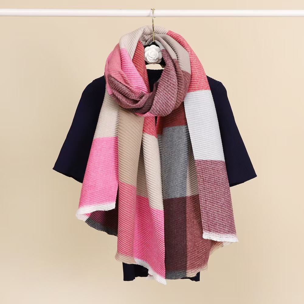 T970 new polyester-cotton multi-color line plaid scarf for women to keep warm, long and thick