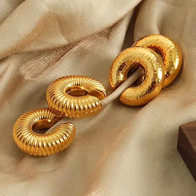 Punk Vintage Chunky Geometric Round Ear Cuff Stainless Steel Metal Texture Thick C Shape Non Piercing Ear Clip 250610