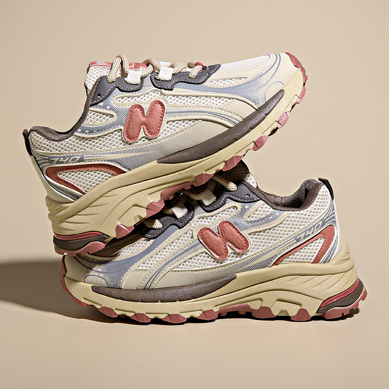 2025 Spring and Autumn Arrival Color - Blocked Laced Casual Shoes Breathable Running Shoes Versatile Athletic Dad Shoes for Women