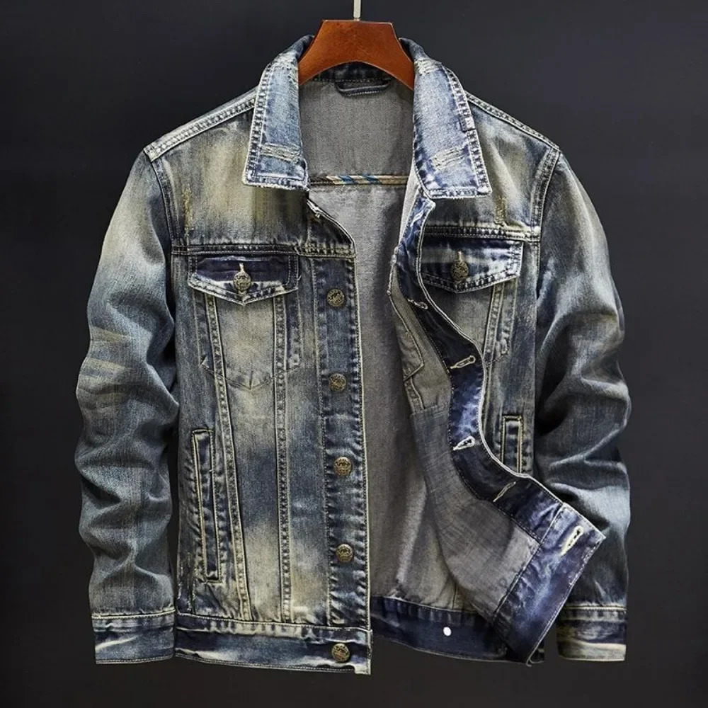 Korea Denim Jackets for Men Vintage Button Cowboy Coat of Fabric Korean Clothes Worn at Lowest Price Trendy Low 250614