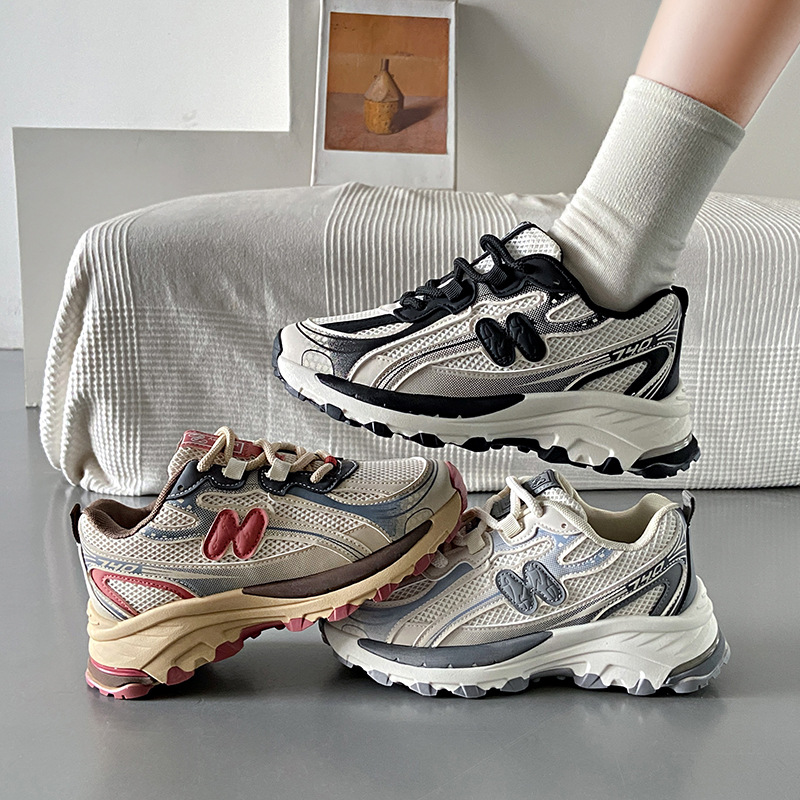 2025 new Spring and Autumn Arrival Color - Blocked Laced Casual Shoes Breathable Running Shoes Versatile Athletic Dad Shoes for Women