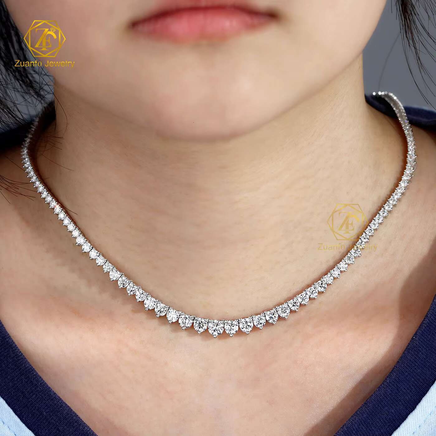 Hot Selling 925 Silver Tennis Chain Necklace with 2mm 3mm 4mm Lab Grown Diamonds Secure 3 Prongs Setting for Men Women