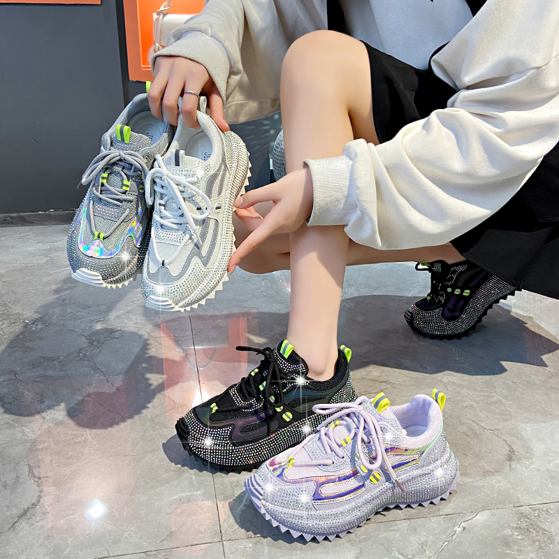 Luxury Water Diamond Outdoor Running Shoes Spring Thick soled Anti slip Sports Shoes Fashion Casual Women's Shoes Designer Casual Platform Sports