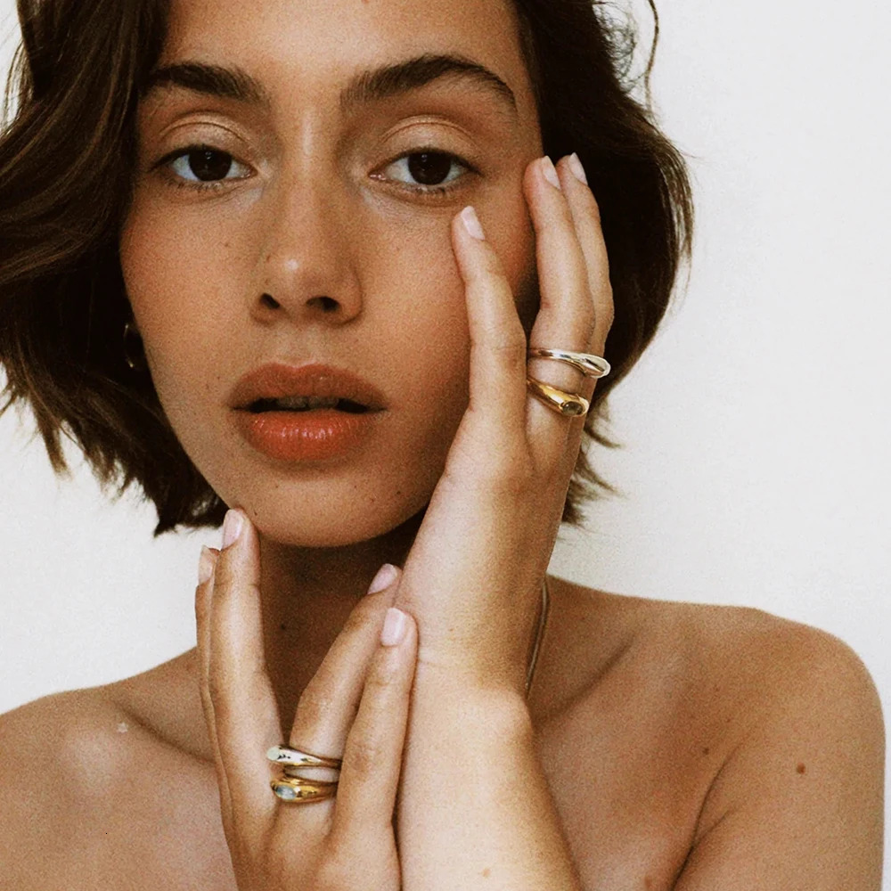 Uworld Unique Natural Stone Green Stainless Steel France Metal Golden Ring Waterproof Charm Trendy Jewelry Women 250610