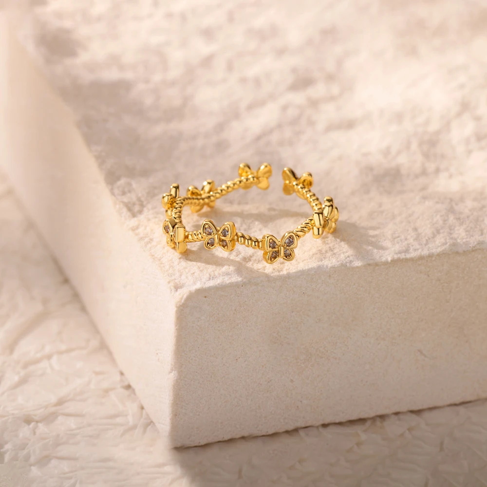 Mini Butterfly Rings for Women Open Adjustable Stainless Steel Ring Cubic Zircon Aesthetic Jewelry y2k Accessories anillos mujer 250610