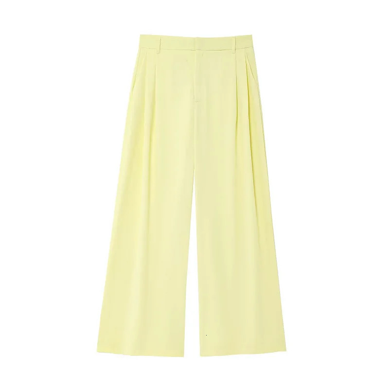 TRAF Yellow Elegant Pants Set 2025 Womens Spring Tank Halter Tops Wide Leg Fashion Casual 2 Pieces Trousers Outfit 250614