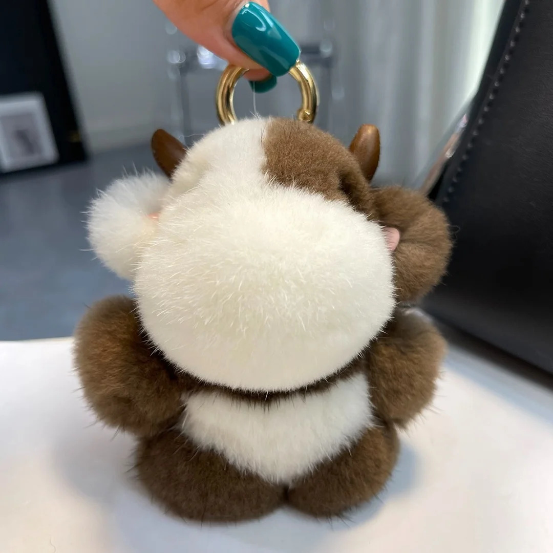 Real Mink Fur Keycahain Cute Mini Calf Doll Keyring Plush Toys Pendant Creative Animal Key Holder Girls Women Bag Accessories 250610