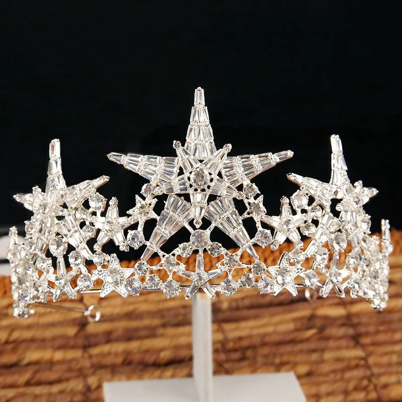 Baroque Sparkling Crystal Star Bridal Tiaras Crown Big Rhinestone Pageant Diadema Bride Headband Wedding Hair Accessories 250610