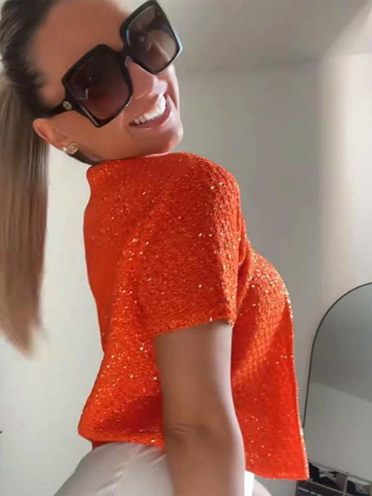 Knit Sequined Vest Sweater For Women Short Sleeve Oneck Cardigan Sleeveelss Top 2025 Summer Fashion Elegant Lady Solid Knitwear 250613