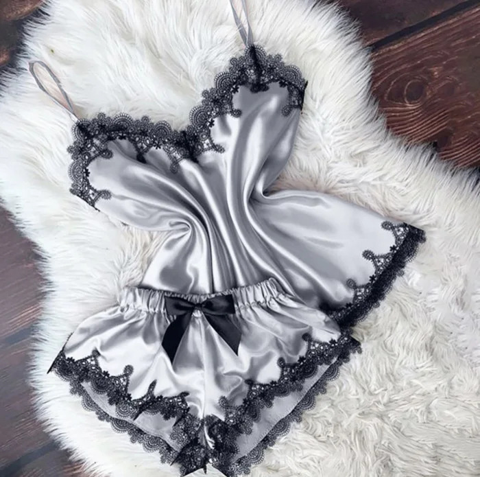 Sexy Lingerie Women Sleep Wear Camisole Bow Shorts VNeck Tops Velvet Pajamas Sleepwear womens pajamas 250611