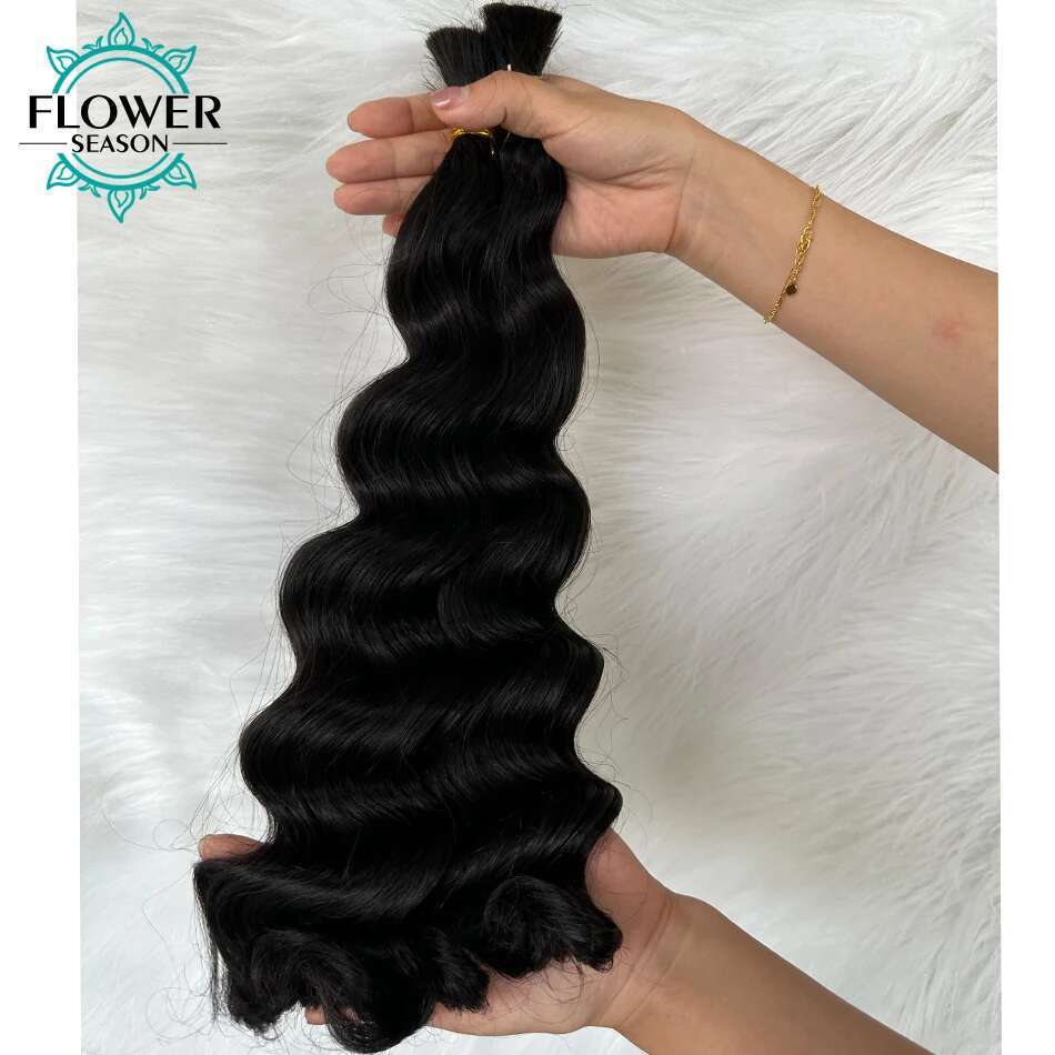 Human No Weft Braiding Loose Wave Full Ends Extensions 3pcs Bulk Bundles Wholesale For Boho Braids Hair