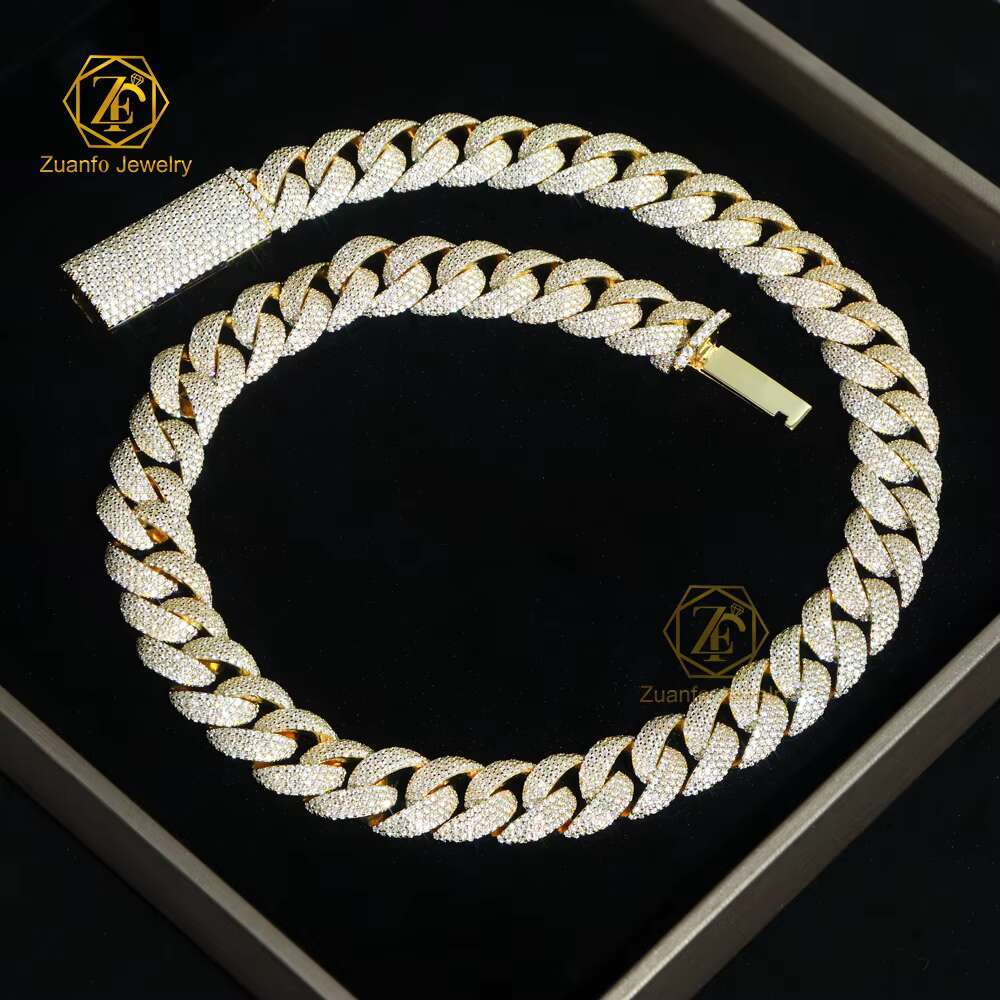 Luxury Mens Hiphop Jewelry 15mm 20inches D VVS1 Miami Cuban Chain Ice Out 4Rows 925 Silver Moissanite Cuban Link Chain