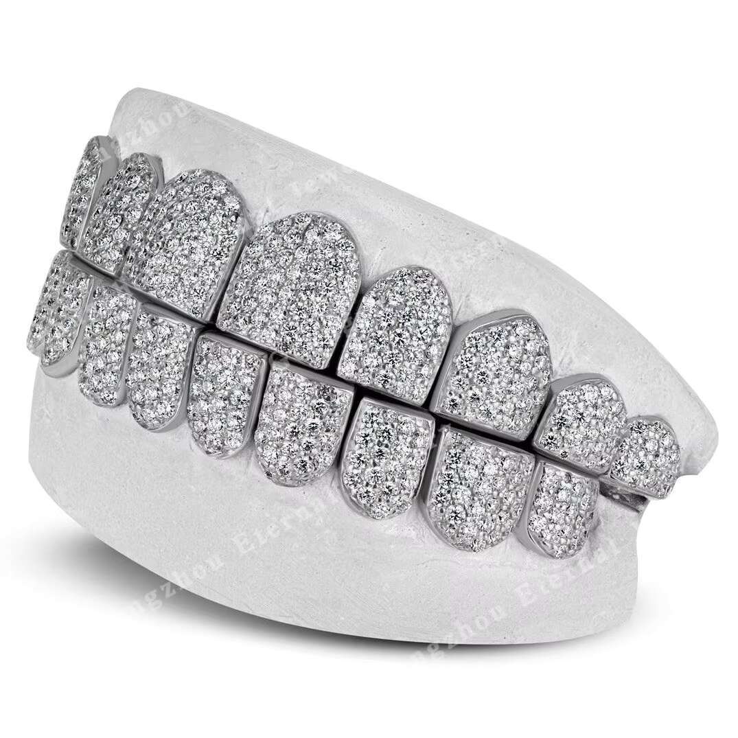 Eternal Jewelry Factory Customized Top Bottom 2 4 6 8 10 S925 Silver D VVS Lab Moissanite Diamond Teeth Grillz for Women Men