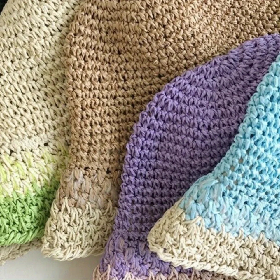 1pc Women Straw Sun Hat Foldable Beach Hat Wide Brim Floppy Bucket Hat 250610