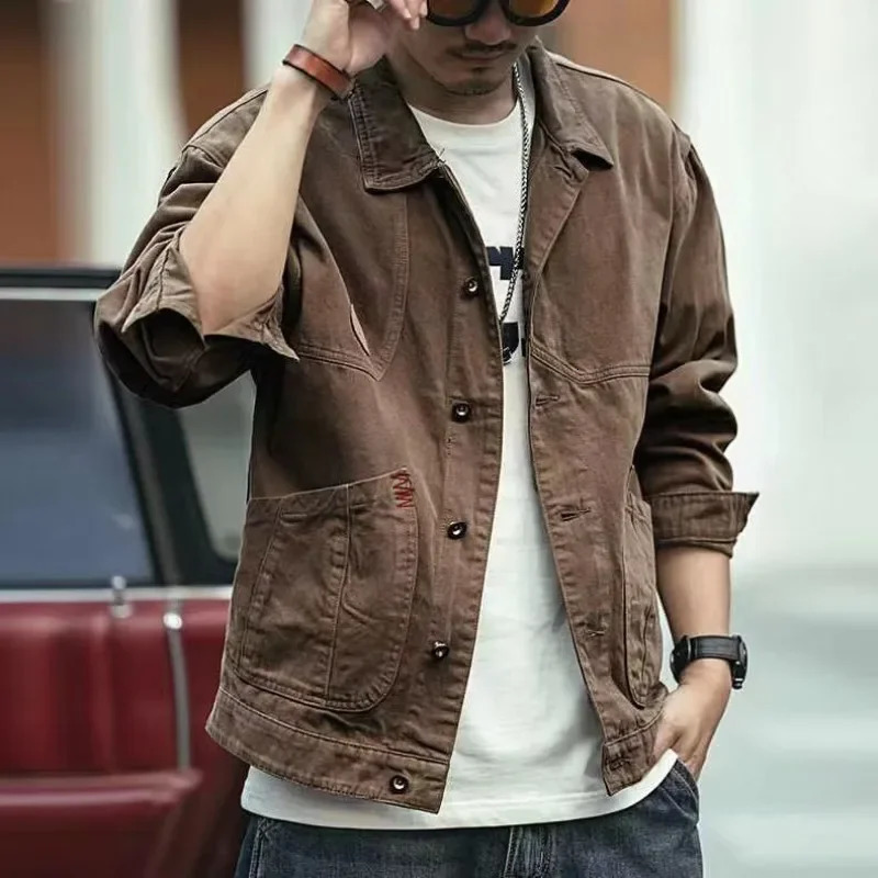 Plus Size Mens Denim Jacket Brown Autumn Male Jean Coats y Fabric Fashion Winter Outerwear High Quality in Vintage L 250614