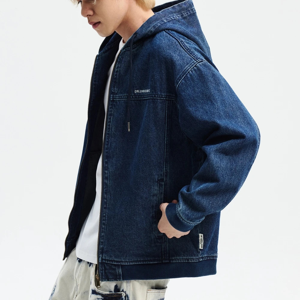 American Streetwear Hooded Denim Coat Plus Size Jacket Men Clothing Japanese Harajuku High Quality Casual Zipper Hoodie 250614