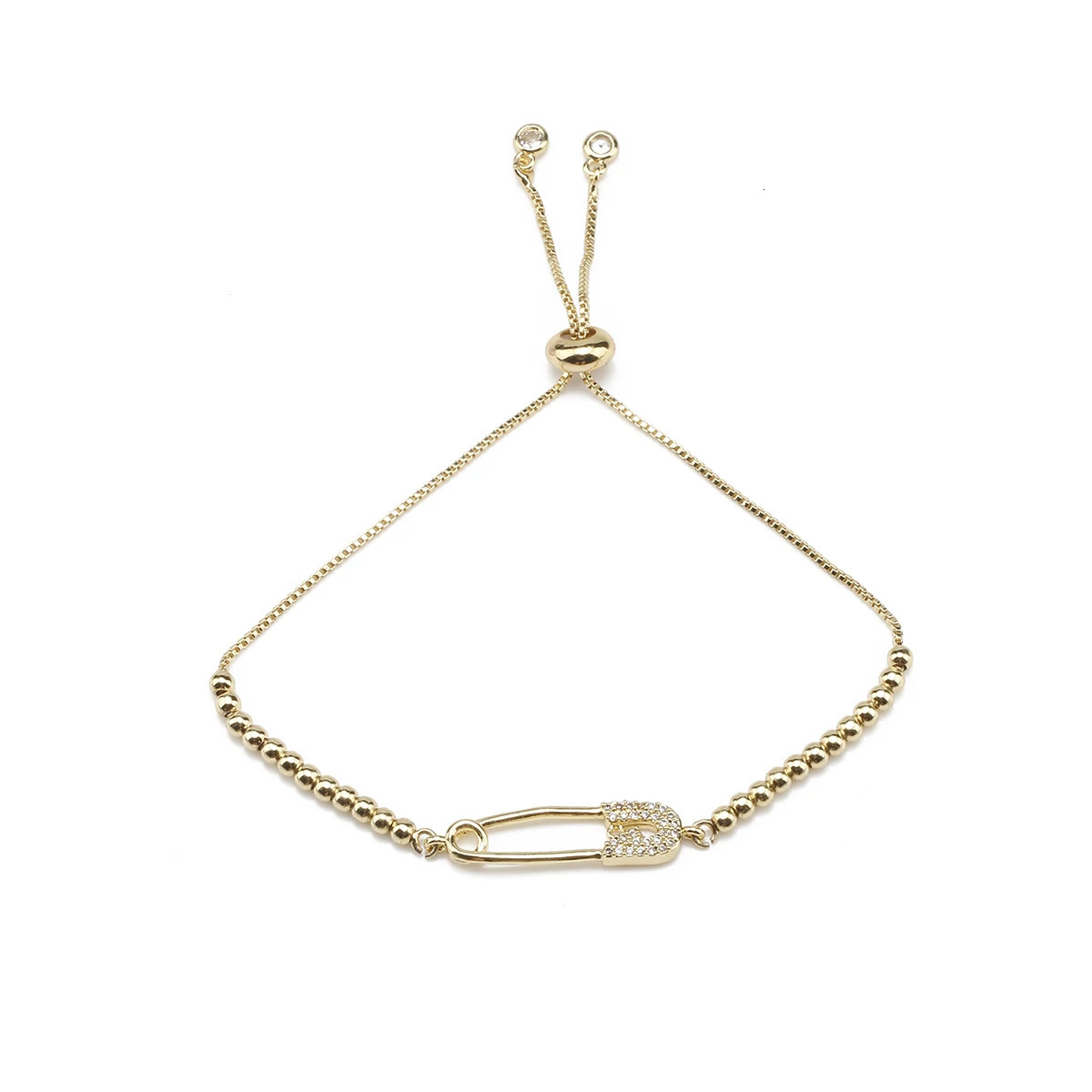 Cubic Zirconia Crystal Gold-plated Brass Safety Pin Charm Bracelet Women Red Cord Copper CZ Chain Adjustable Slide Jewelry Gift 250610